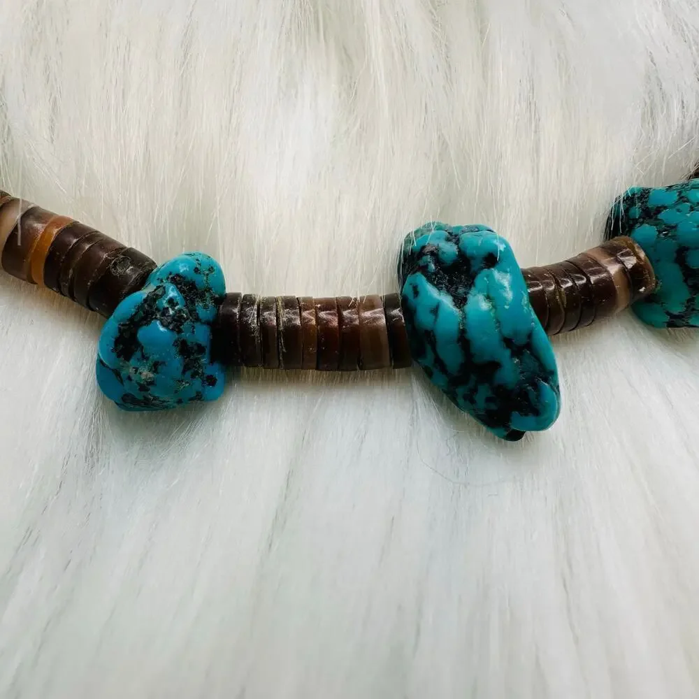 Men’s Faux Turquoise and Genuine Shell Beaded Necklace